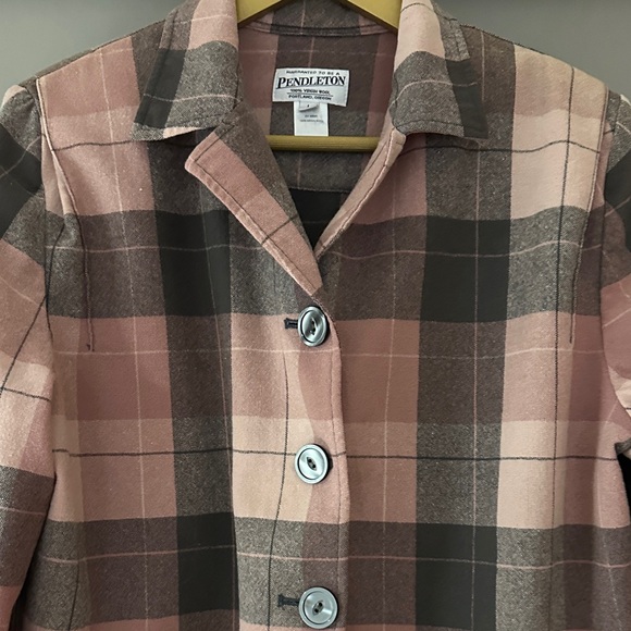 Vintage Pendleton 49er Pink & Brown Plaid Wool Jacket –Classic Button Front Coat - Picture 4 of 5
